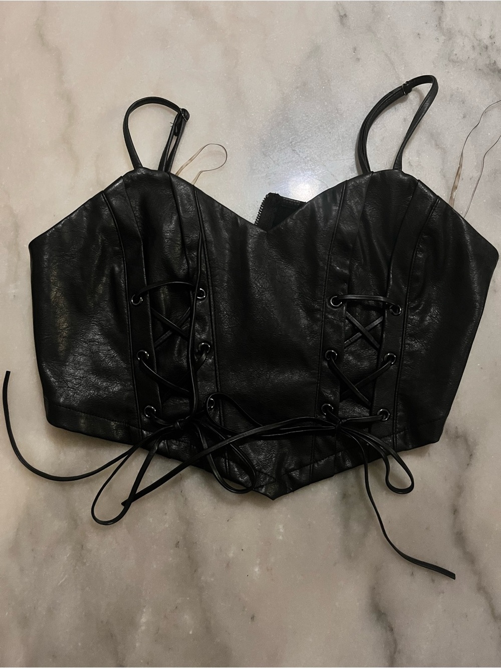 Fashion Nova Black Faux Leather Lace-Up Corset Crop Top
